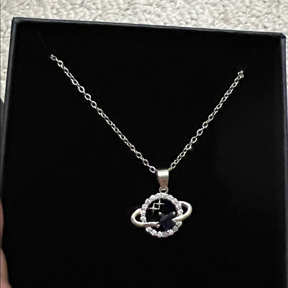 Silver and Blue Planet Pendant Necklace